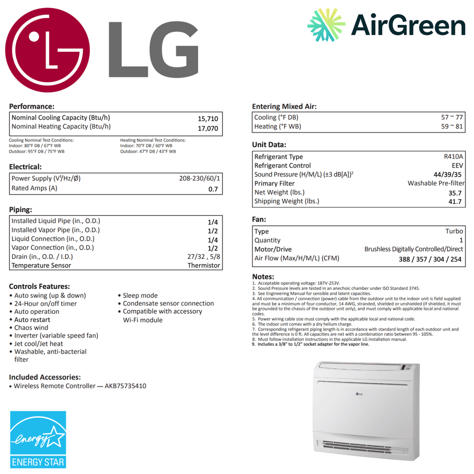 LG Floor Console Air Conditioner | 15,000 BTU | Montreal, Laval, Longueuil, South Shore and North Shore
