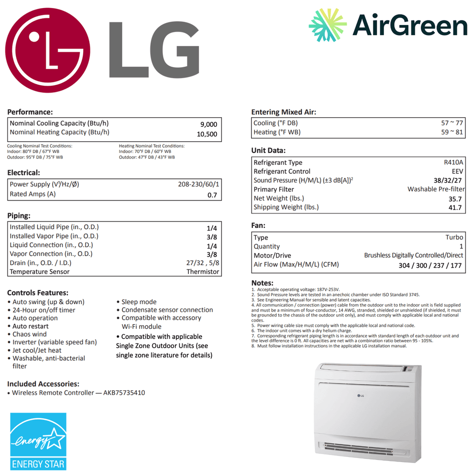 LG Floor Console Air Conditioner | 9,000 BTU | Montreal, Laval, Longueuil, South Shore and North Shore