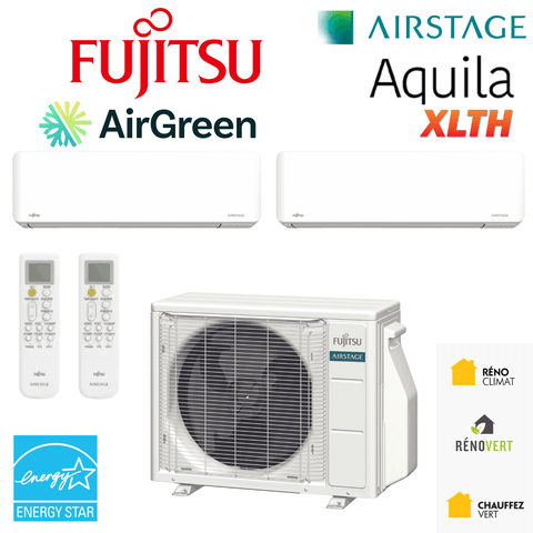 Thermopompe 2-Zones FUJITSU Aquila XLTH R32 | 18 000 BTU | Montréal, Laval, Rive Sud, Rive Nord air conditioning system.