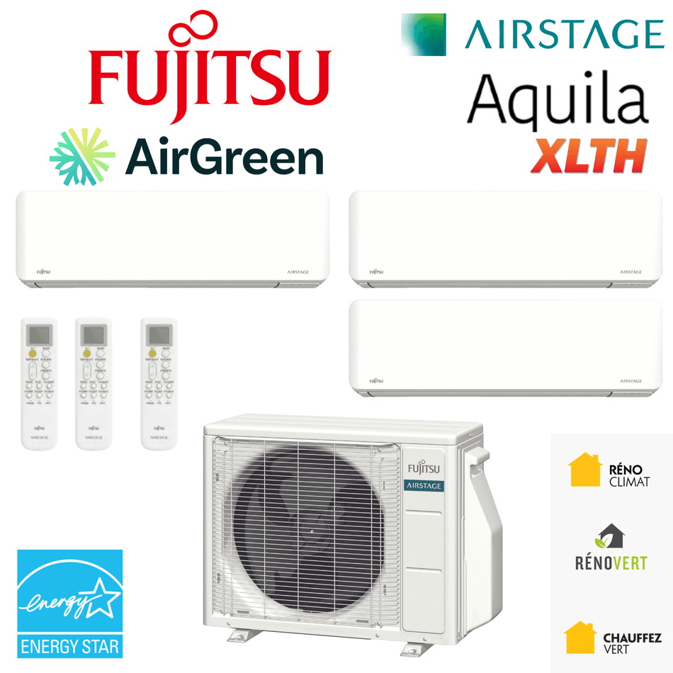 Thermopompe TripleZone FUJITSU Aquila XLTH R32 | 36 000 BTU | Montréal, Laval, Rive Sud, Rive Nord