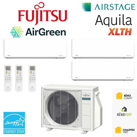 Thermopompe TripleZone FUJITSU Aquila XLTH R32 | 36 000 BTU | Montréal, Laval, Rive Sud, Rive Nord - HVAC system with Energy Star