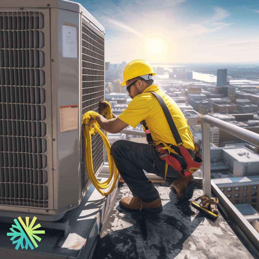 AirGreen technician on a rooftop air conditioning unit