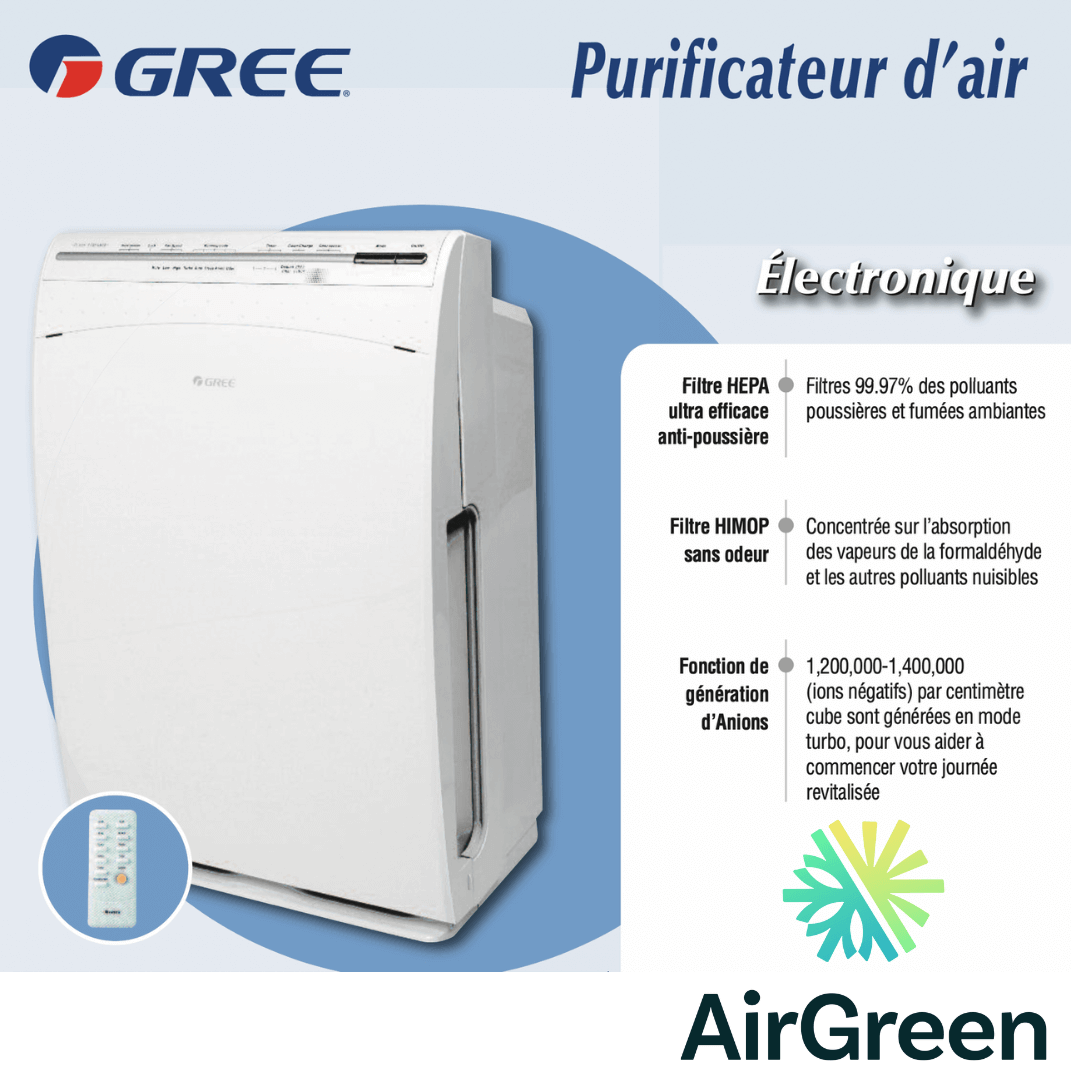 Purificateur d'Air GREE spec sheet with relevant information