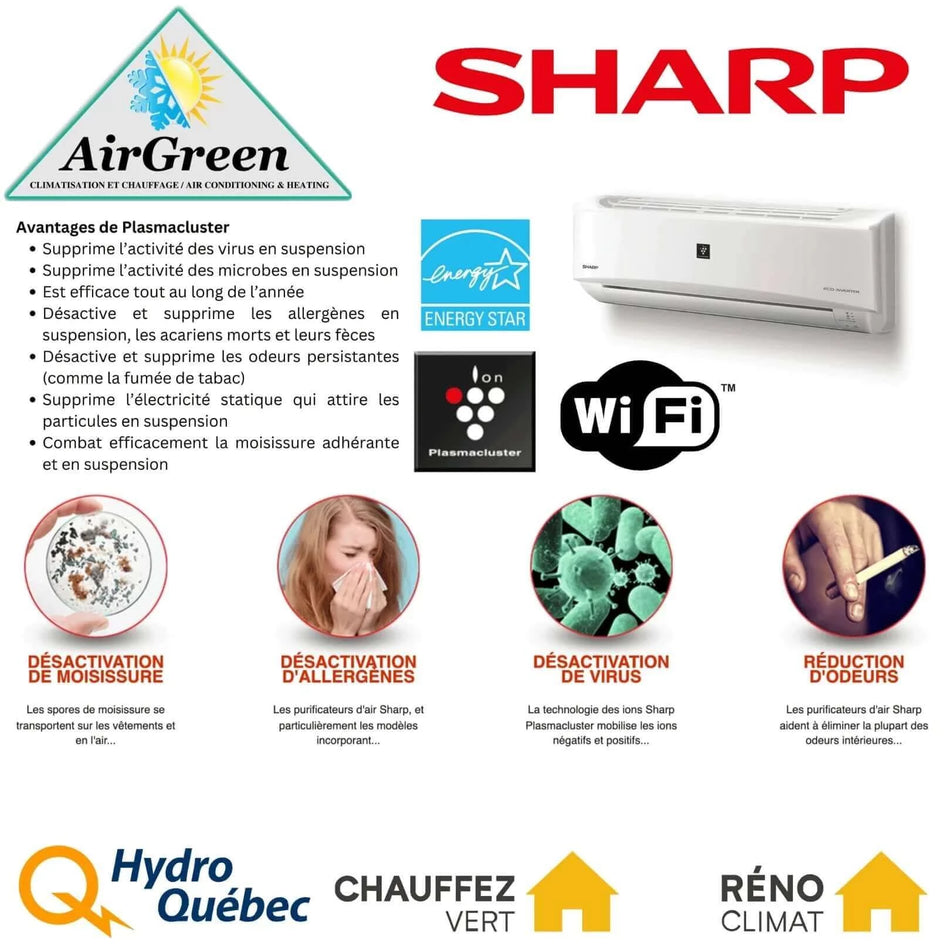 Wall Mounted Heat Pump Sharp THU of 12 000 BTU Montreal