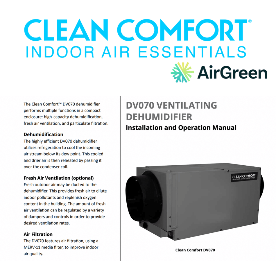 Clean Comfort DV070 Dehumidifier | Installation in Montreal, Laval, Longueuil, South Shore and North Shore