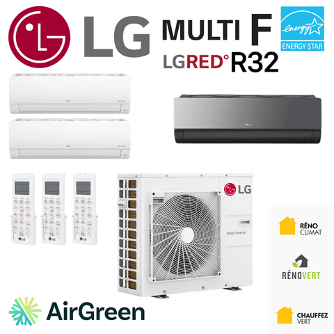 Thermopompe LG Multi F LGRED R32 | 3 Unité Intérieures - 1 Compresseur 24000 BTU multi-zone système avec Energy Star