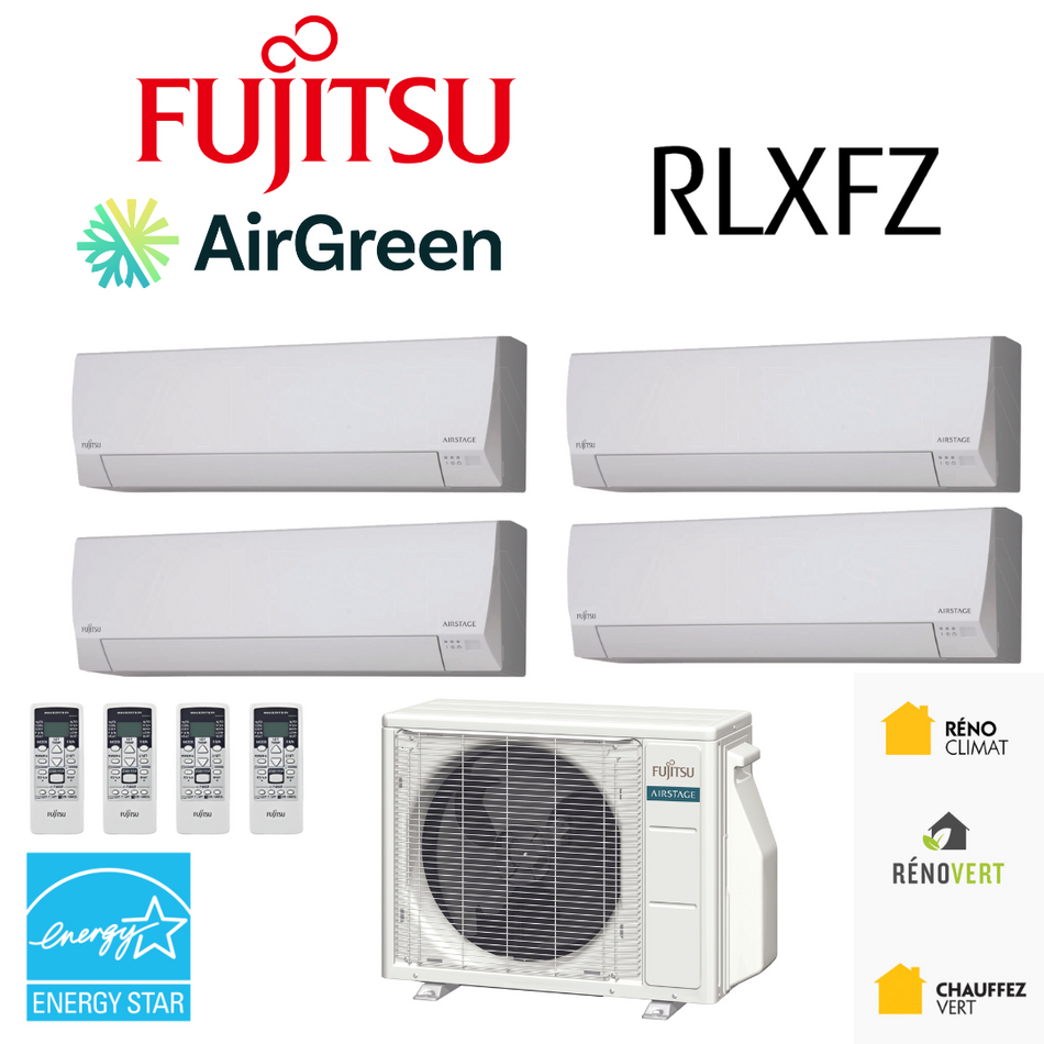 Thermopompe 4-Têtes Fujitsu RLXFZ | Compresseur 45 000 BTU | Montréal, Laval, Longueuil, Rive Sud et Rive Nord