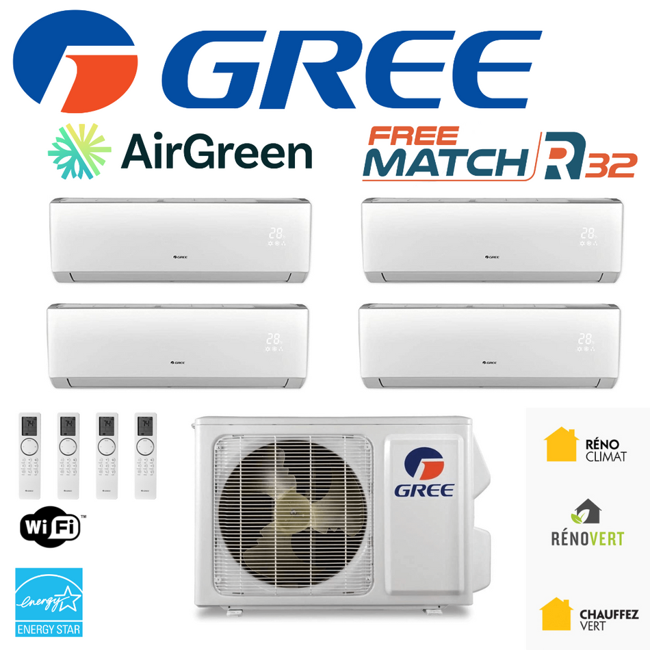Thermopompe 4-Zone Gree FreeMatch R32 | 36 000 BTU | Montréal, Laval, Longueuil, Rive Sud & Rive Nord