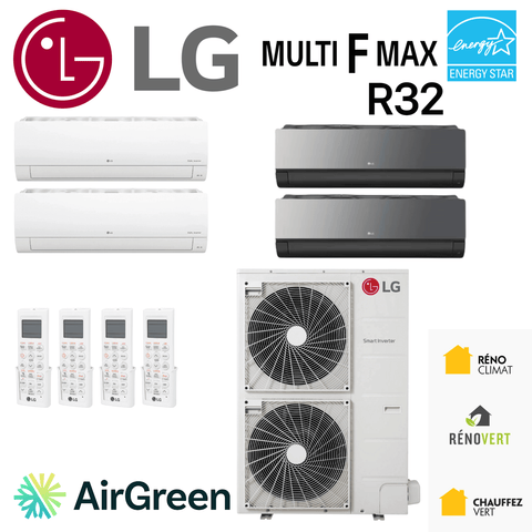 Thermopompe 4-Zone LG MULTI F MAX R32 | Compresseur 54000 BTU, système CVAC centralisé avec télécommandes et unités AirGreen.