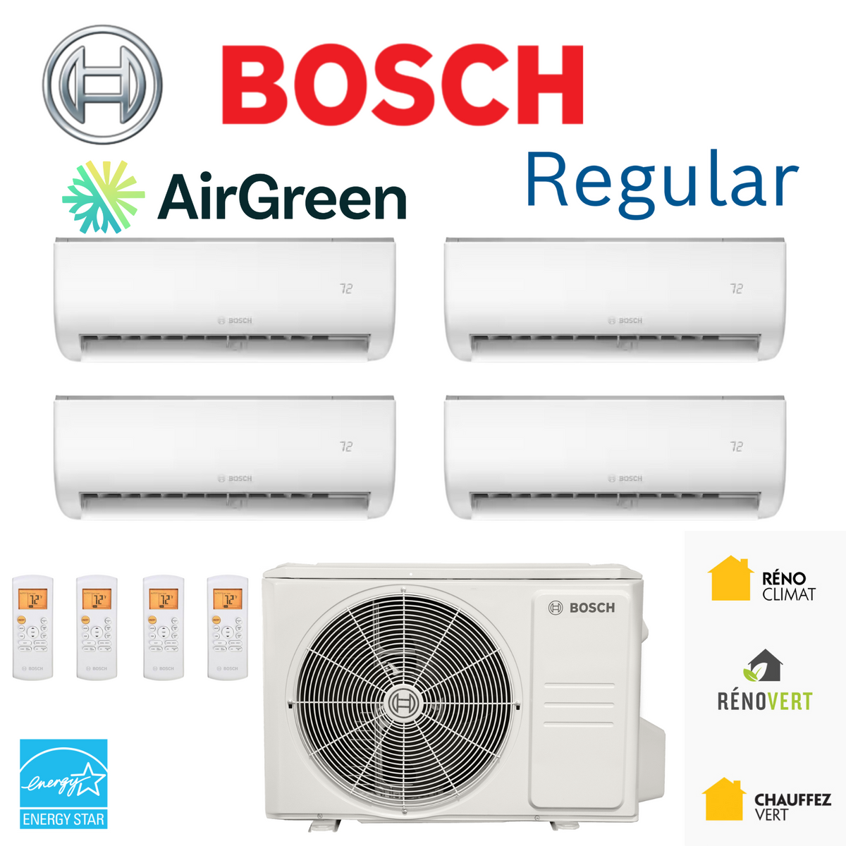 Thermopompe 4-Zones BOSCH Régulier | Compresseur 48 000 BTU | Montréal, Laval, Longueuil, Rive Sud et Rive Nord