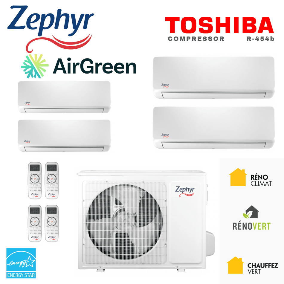 Thermopompe 4-Zone Zephyr R-454B | Compresseur 36 000 BTU | Montréal, Laval, Longueuil, Rive Sud & Rive Nord