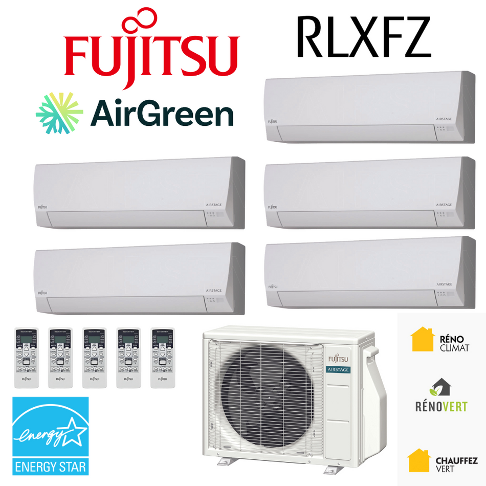 Thermopompe 5-Têtes Fujitsu RLXFZ | Compresseur 45 000 BTU | Montréal, Laval, Longueuil, Rive Sud et Rive Nord