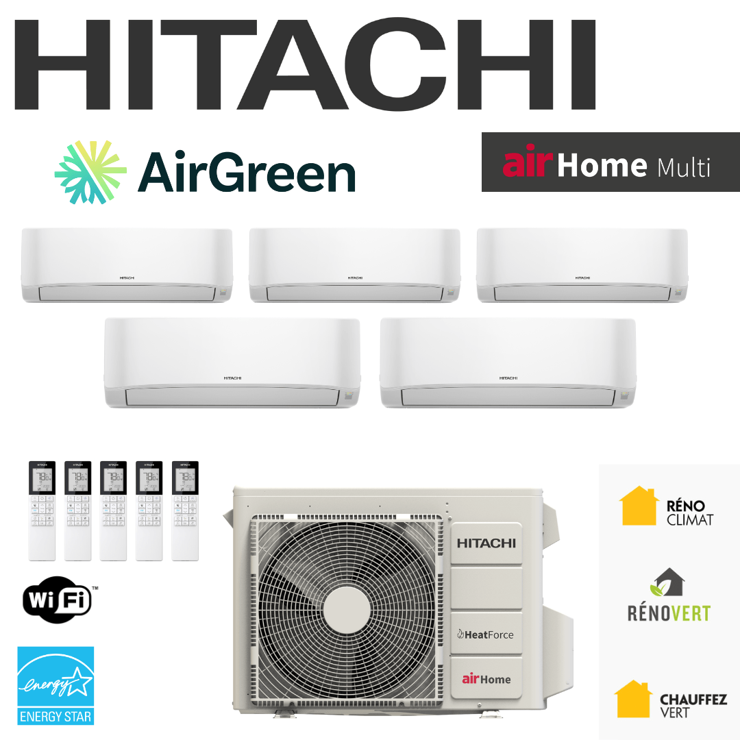 HITACHI airHome Multi 5-Zone Wall-Mounted Heat Pump | 42,000 BTU
