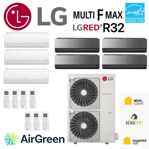 Thermopompe LG Multi F MAX LGRED R32 | 7 Têtes sur 48000 BTU | Montérégie, système CVAC multi-zones, installation AirGreen