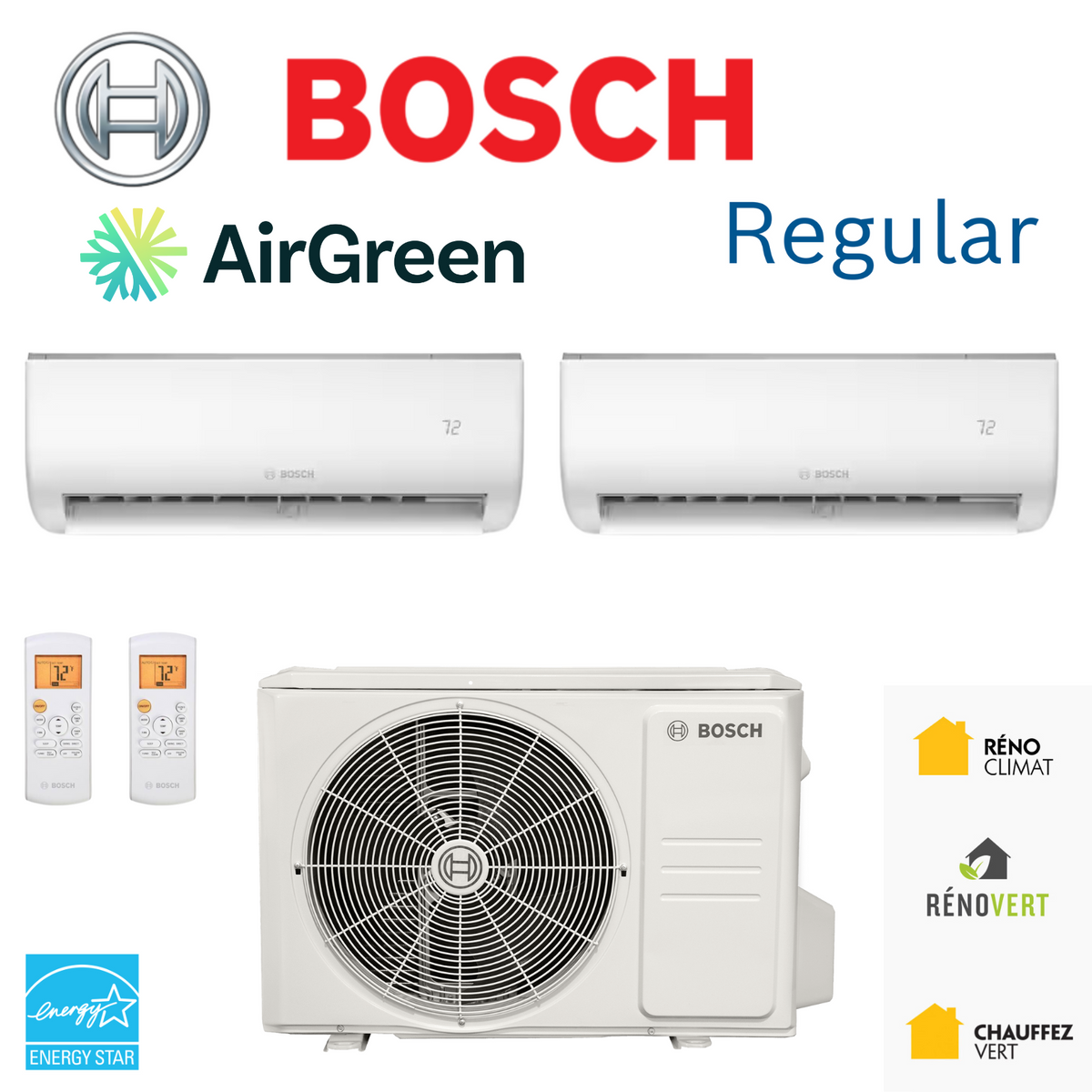 Thermopompe Double Zone BOSCH Régulier | Compresseur 27 000 BTU | Montréal, Laval, Longueuil, Rive Sud et Rive Nord