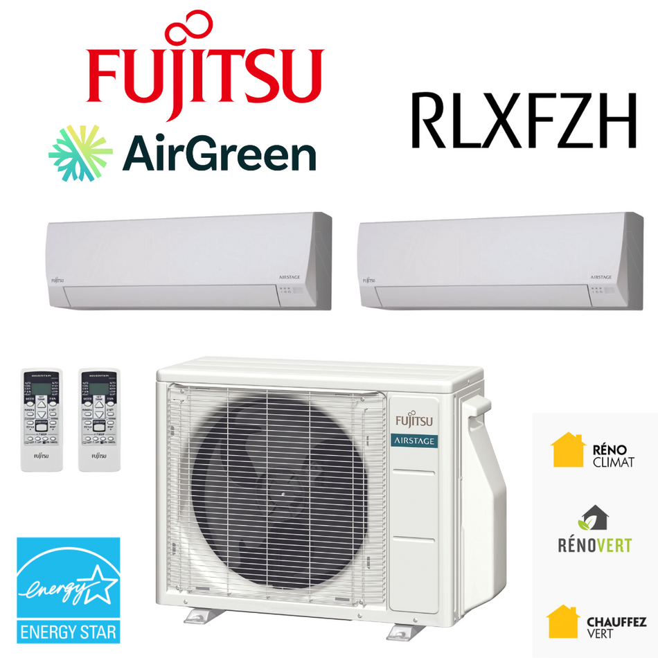Fujitsu RLXFZH DoubleZone heat pump | 24,000 BTU Compressor | Montreal, Laval, Longueuil, South Shore and North Shore