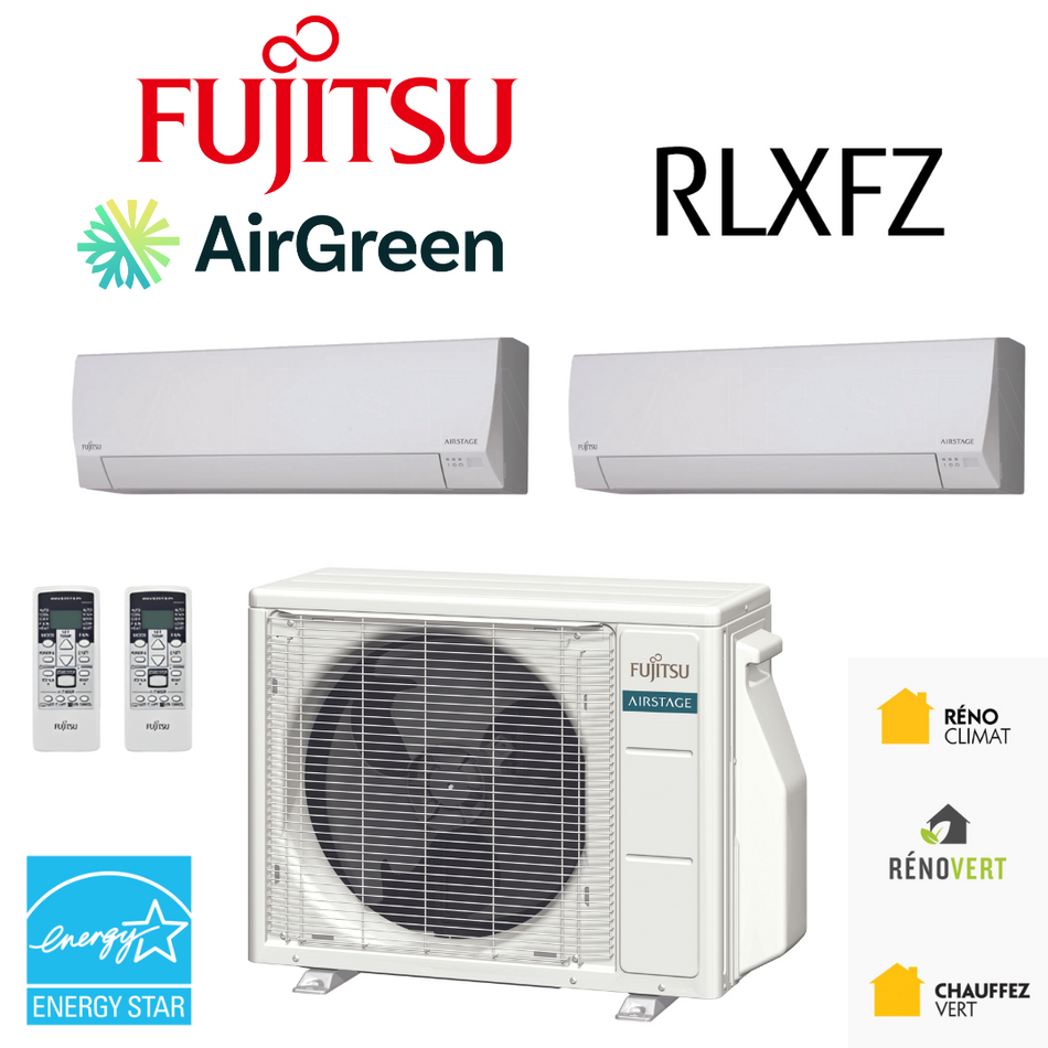 Thermopompe 2-Têtes Fujitsu RLXFZ | Compresseur 36 000 BTU | Montréal, Laval, Longueuil, Rive Sud et Rive Nord
