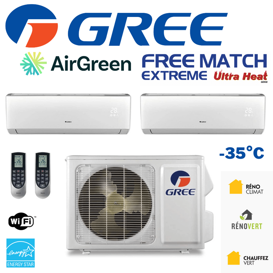 Thermopompe Double Zone Gree Free Match Extreme Compresseur 36 000 BTU Montréal