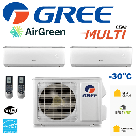 Thermopompe Double Zone Gree Multi GEN2 Compresseur 24 000 BTU Montréal pour installation résidentielle.