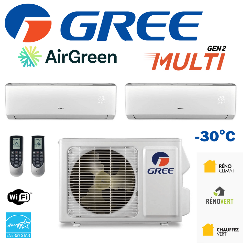Thermopompe Double Zone Gree Multi GEN2 Compresseur 30 000 BTU Montréal