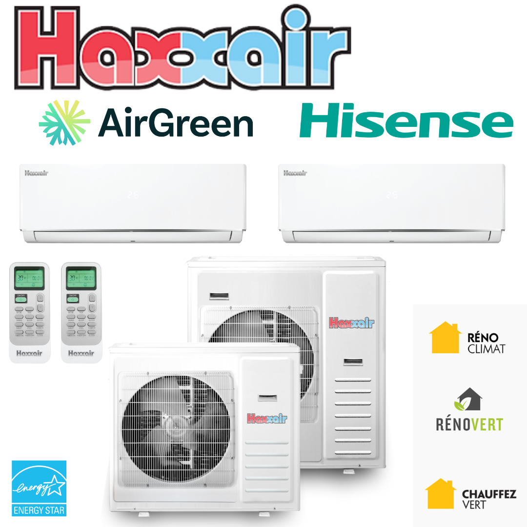 Thermopompe DoubleZone Haxxair T2D | Compresseur 18 000 BTU | Montréal, Laval, Longueuil, Rive Sud & Rive Nord