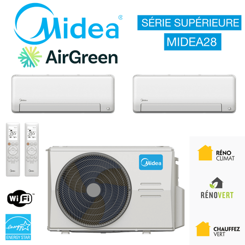 Thermopompe DoubleZone MIDEA28 | Compresseur : 18 000 BTU | Montréal, Laval, Rive Sud et Nord
