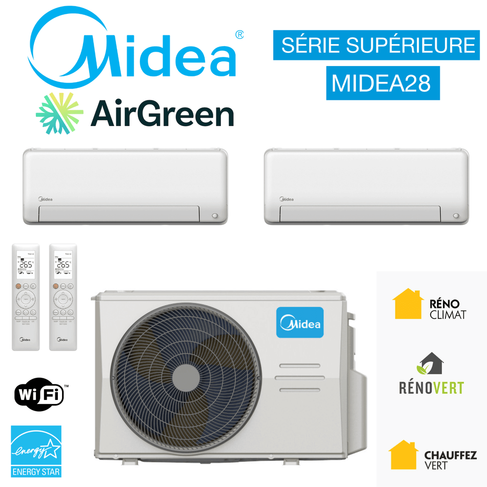 Thermopompe DoubleZone MIDEA28 | Compresseur : 18 000 BTU | Montréal, Laval, Rive Sud et Nord