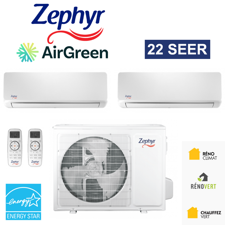 Thermopompe DoubleZone Zephyr 22 | Compresseur 42 000 BTU | Montréal, Laval, Longueuil, Rive Sud & Rive Nord