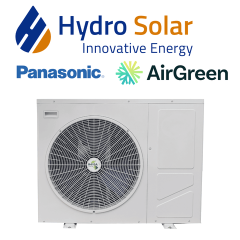 Thermopompe Monobloc Air-Eau Hydro Solar 2.5 Tonnes for Montréal, Laval, Longueuil usage with logos displayed.