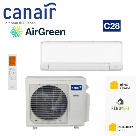Mini Split CanAir C28 | 30 000 BTU | Montréal, Laval, Longueuil, Rive Nord & Rive Sud system with remote control