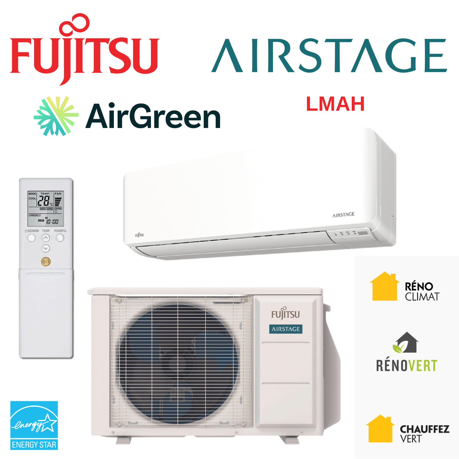 Thermopompe Fujitsu LMAH de 12 000 BTU à Montréal, Laval, Longueuil, Rive-Sud et Rive-Nord