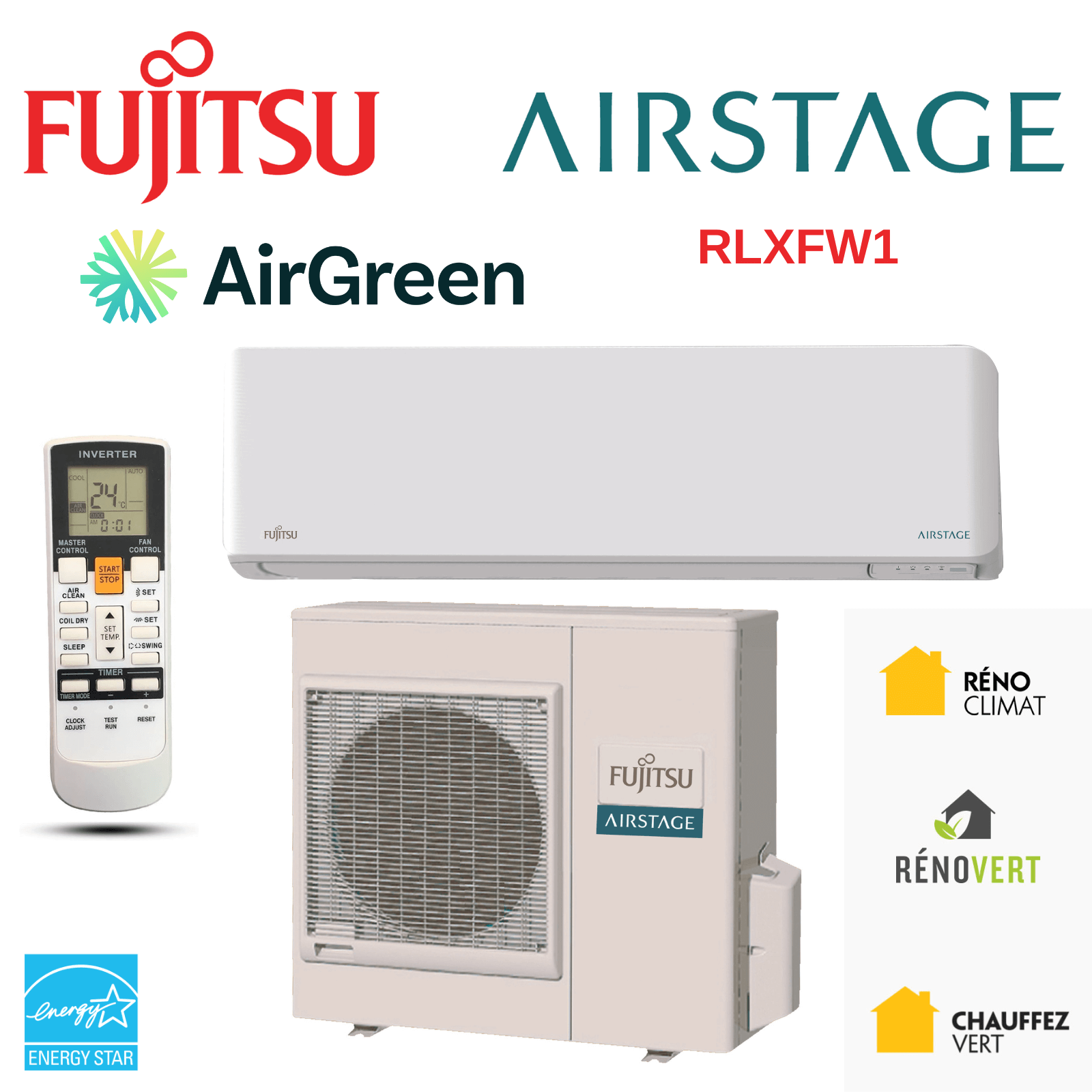 Installation thermopompe Fujitsu RLXFW1 de 18 000 BTU à Montréal, Laval, Longueuil, Rive-Sud et Rive-Nord