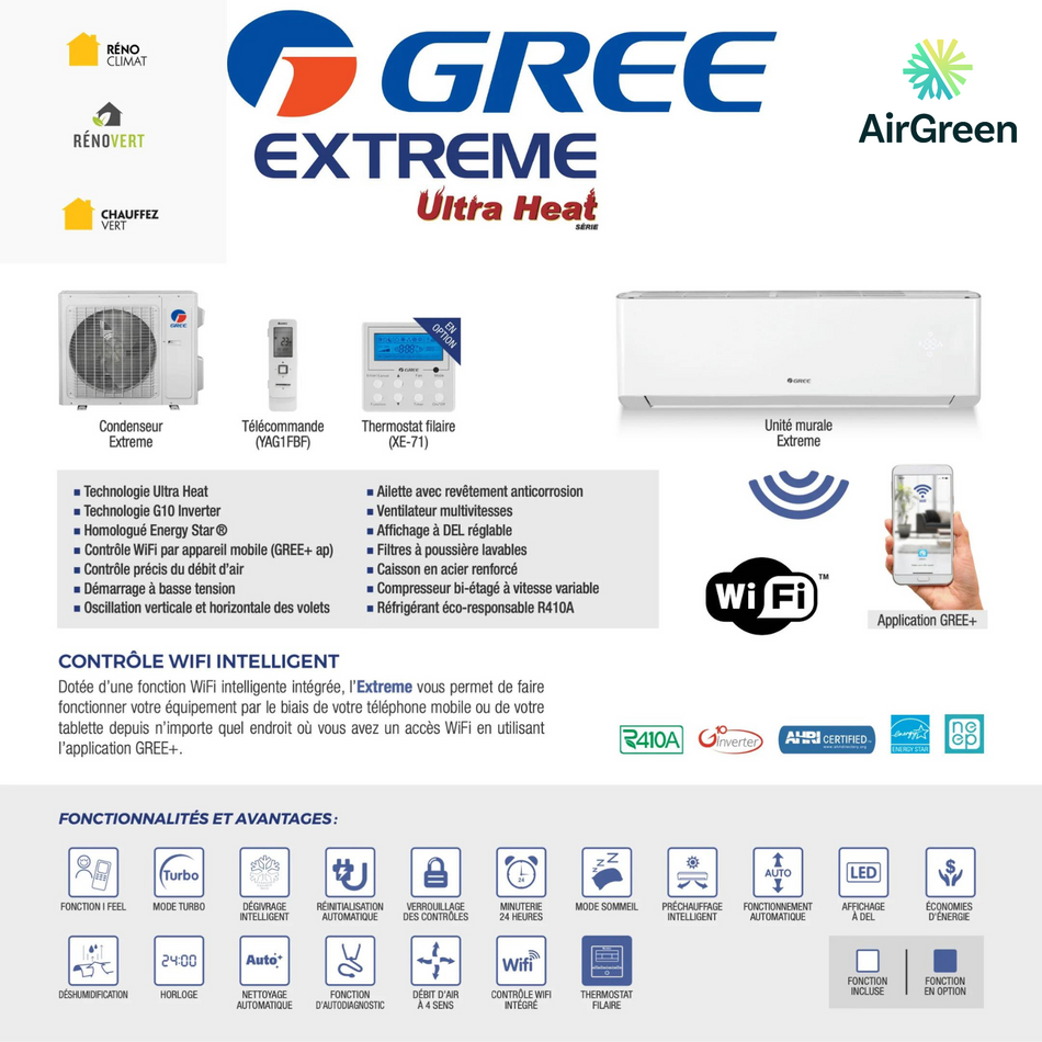 Wall Mounted Heat Pump GREE EXTREME of 18 000 BTU Montreal (-30°C)