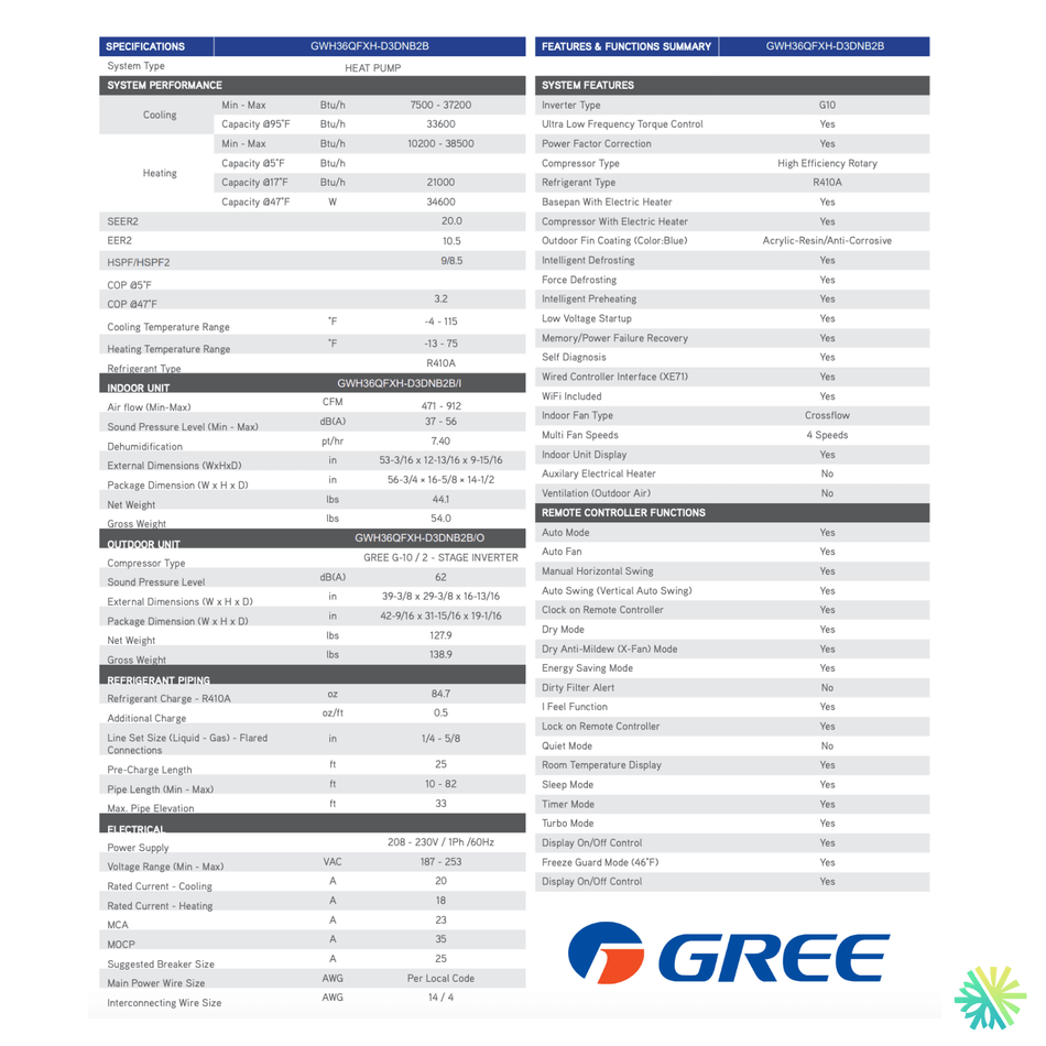 Gree Lomo 20 Wall-Mounted Heat Pump of 36 000 BTU (Commercial) | Montreal, Laval, Longueuil, South Shore and North Shore