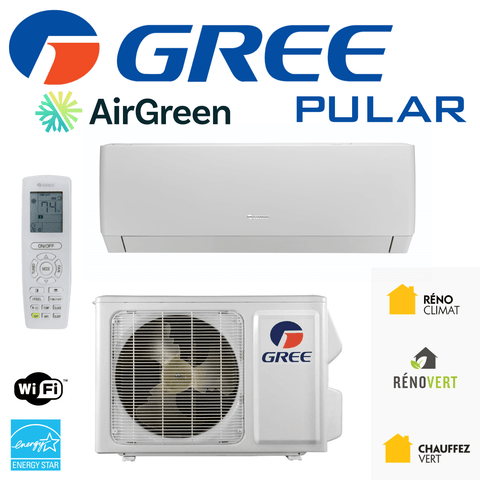 Mini Split Gree Pular | 18 000 BTU | Montréal, Rive Sud & Rive Nord air conditioning unit with remote and installation services.