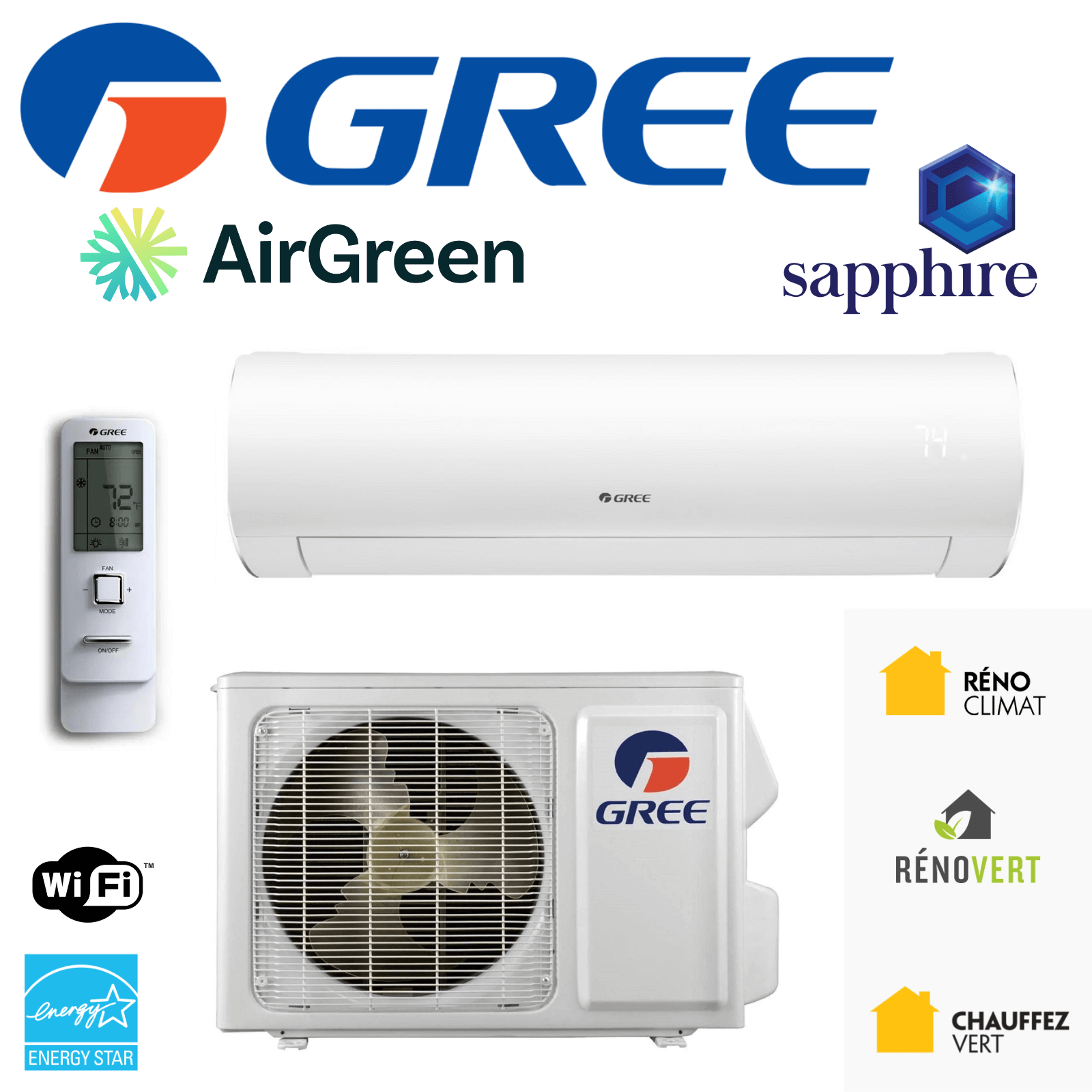 Wall-Mounted Heat Pump GREE SAPPHIRE 9000 BTU Montreal Wall-Mounted Heat Pump GREE SAPPHIRE 9000 BTU Montreal