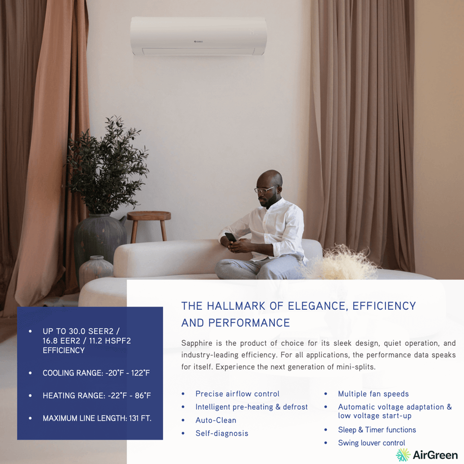 Gree Sapphire R-32 Wall Heat Pump | 9 000 BTU | Montreal, Laval, Longueuil, South Shore & North Shore