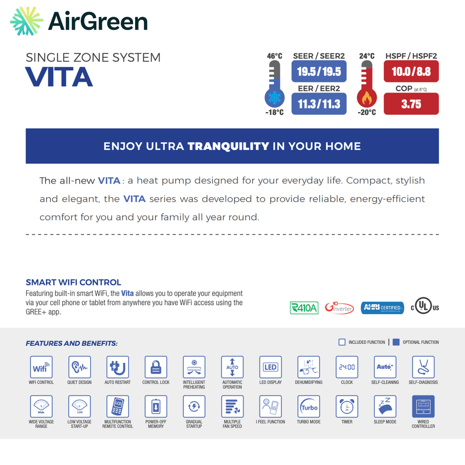 GREE VITA Ductless Heat Pump | 18,000 BTU (2024) | Montreal, Laval, Longueuil, South Shore & North Shore