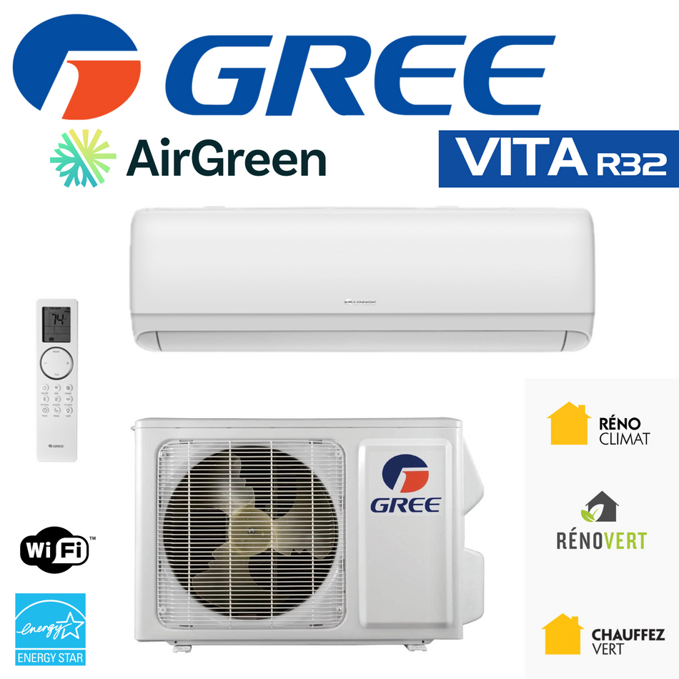 Gree Vita R32 Wall Mounted Heat Pump | 9,000 BTU 220V | Montreal, Laval, Longueuil, South Shore & North Shore