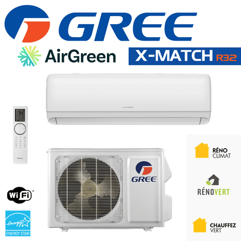 Thermopompe Murale GREE X-MATCH R32 | 36 000 BTU | Montréal, Rive Sud & Rive Nord avec télécommande et certification WiFi, Energy Star.