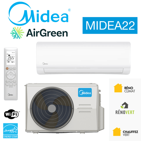 Thermopompe Murale MIDEA22 | 9000 BTU 220V | Montréal, Rive Sud, Nord climatisation et chauffage mural avec télécommande wifi.