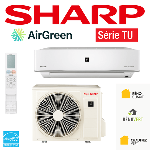 Thermopompe Murale Sharp TU de 12 000 BTU Montréal avec technologie Plasmacluster et certification ENERGY STAR.