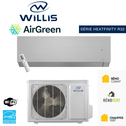 Thermopompe Mini Split WILLIS HEATFINITY R32 | 24 000 BTU, WiFi enabled, Energy Star certified, ideal for four-season comfort.