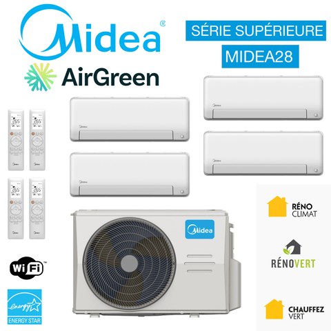 Thermopompe 4-Zone MIDEA28 | Compresseur : 27 000 BTU | Montréal, Laval, Rive Sud et Nord, image du système de chauffage et climatisation.