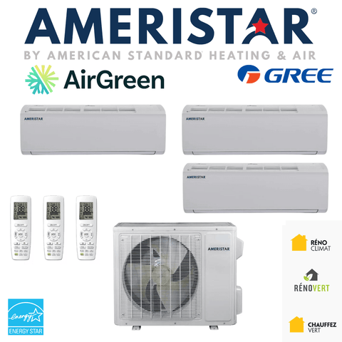 Thermopompe Murale TripleZone Ameristar | Compresseur 24 000 BTU | Installation à Montréal, Laval, Longueuil, Rive Sud & Rive Nord