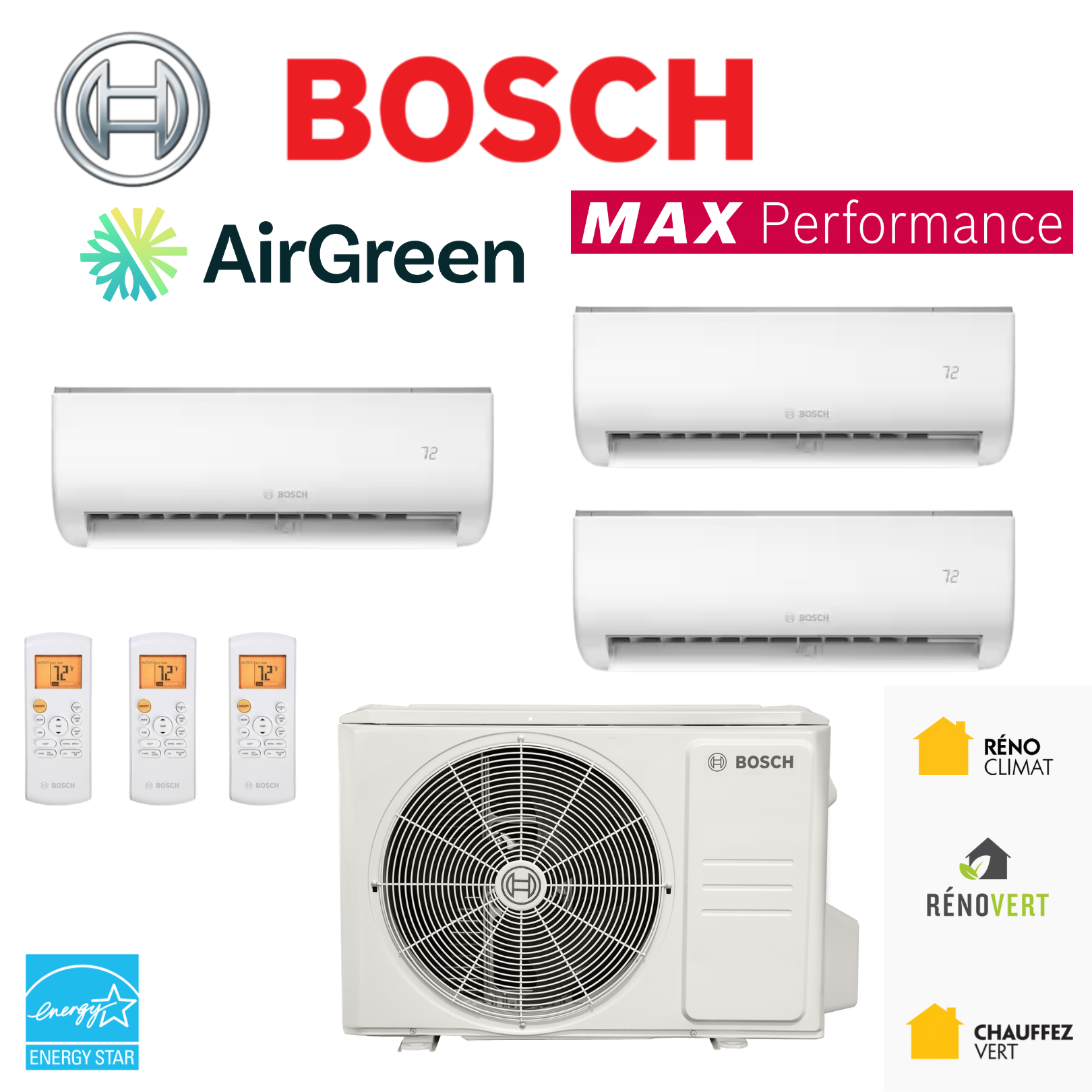 BOSCH Max Performance heat pump 3 Heads 36000 BTU Montreal Laval