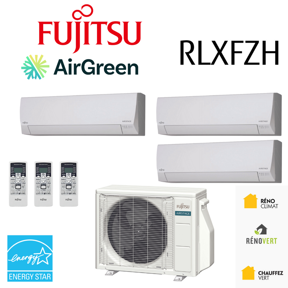 Thermopompe TripleZone Fujitsu RLXFZH | Compresseur 36 000 BTU | Montréal, Laval, Longueuil, Rive Sud et Rive Nord