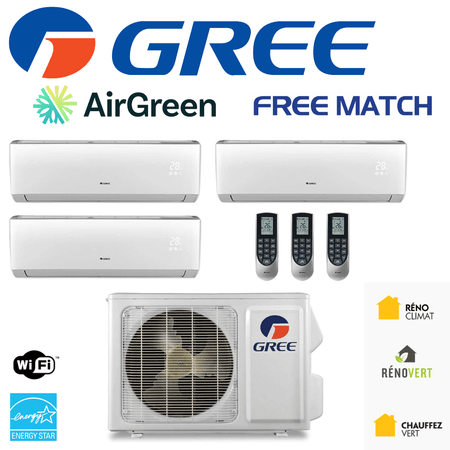 Thermopompe 3-Zones | Compresseur 36 000 BTU | Gree Free Match Série M | Montréal, Laval, Longueuil, Rive Sud et Rive Nord