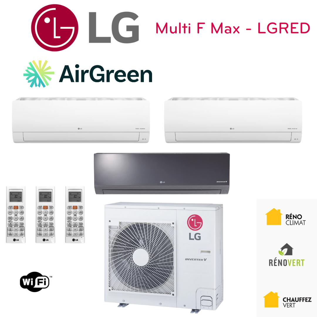 Thermopompe LG MULTI F MAX LGRED | 3-Têtes | Compresseur 24 000 BTU | Montréal, Laval, Longueuil, Rive Sud et Rive Nord