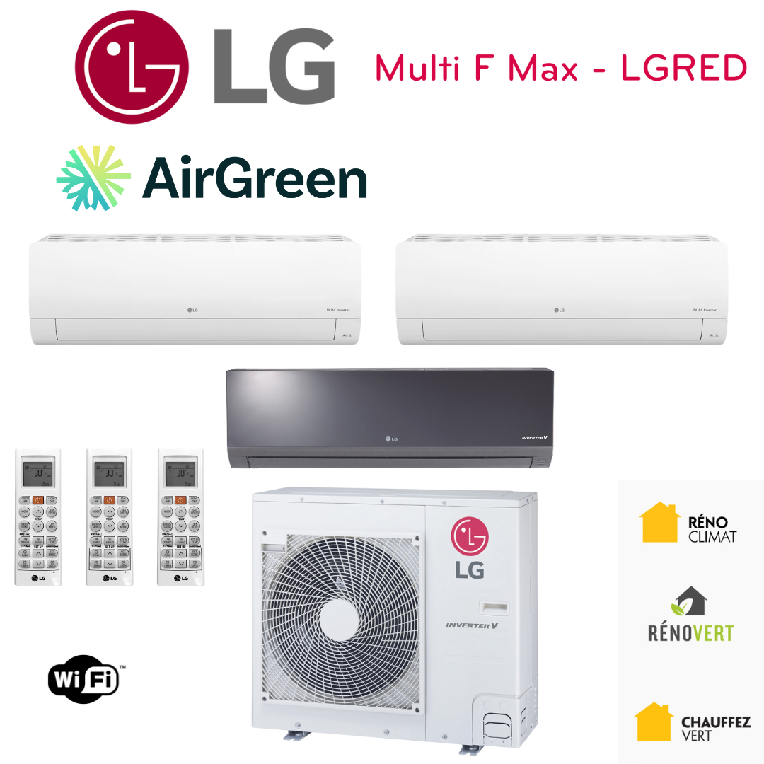Thermopompe LG MULTI F MAX LGRED | 3-Têtes | Compresseur 30 000 BTU | Montréal, Laval, Longueuil, Rive Sud et Rive Nord